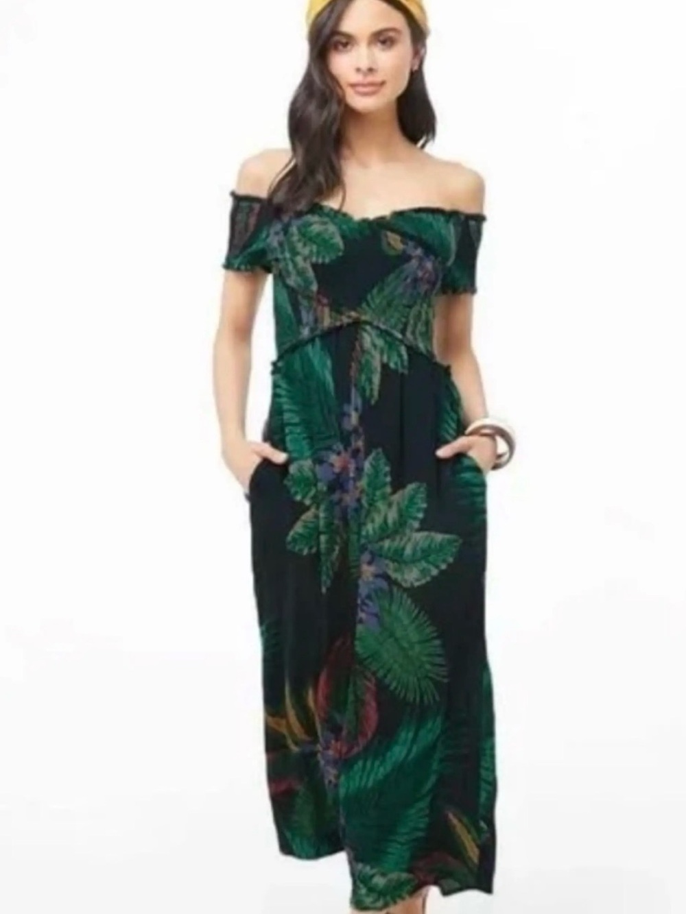 Patrons of Peace Black One-Shoulder Maxi Dress with Green Leaf Print